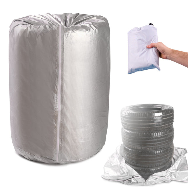 Auto Bandenhoes voor 4 Banden - Waterdichte Wielen Hoes - 13-17 Inch - Velgenboomhoes - Zilver