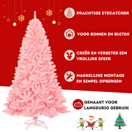 Trendmix Roze Kunstkerstboom Met Standaard 225 cm - Scharnierende Sparren - Volle Boom 1258 Takken - PVC
