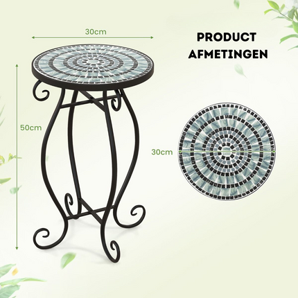 Mozaïek Bijzettafel voor Binnen en Buiten - Ronde Terrastafel met Weerbestendig keramiek Tafelblad - Kleine Plantenstandaard 30 x 30 x 50 - Zwart