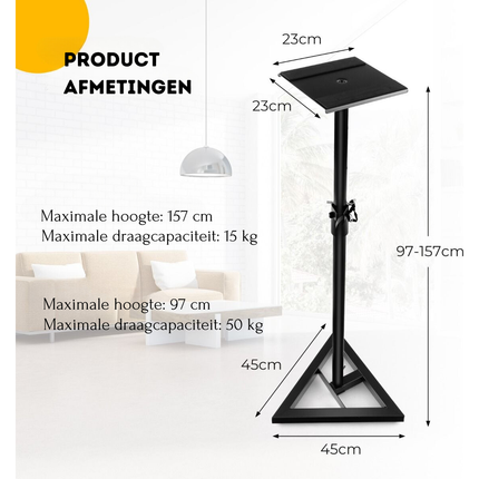 Costway Luidspreker statieven In Hoogte Verstelbaar 97-157 cm - Set Van 2 Luidspreker Standaard - Driehoekige Basis - Vierkant Platform - Antislipstickers