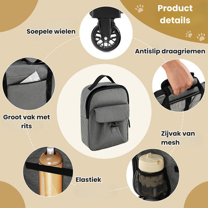 Trendmix Transporttrolley Hond & Kat – Inklapbare Draagtas en Hondenbuggy op Wieltjes – Telescoopgreep – Grijs