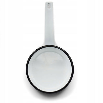 Emaille Steelpan 1,5 Liter – Geëmailleerde Sauspan 16 cm met Handvat – Folk Design – Wit