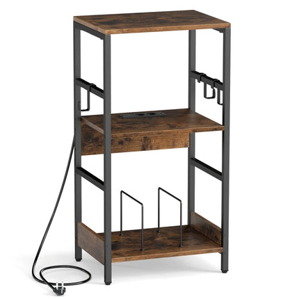 Platenspeler Meubel met 2 Geïntegreerde stopcontacten en USB – Vinyl Opbergkast – LP Kast met 3 Haken – Industrieel Bruin/Zwart