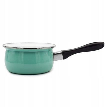Emaille Steelpan 0,9 Liter – Sauspan 14 cm met Lang Handvat – Geëmailleerd Staal – Mintgroen