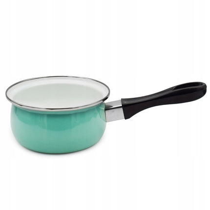 Emaille Steelpan 0,9 Liter – Sauspan 14 cm met Lang Handvat – Geëmailleerd Staal – Mintgroen