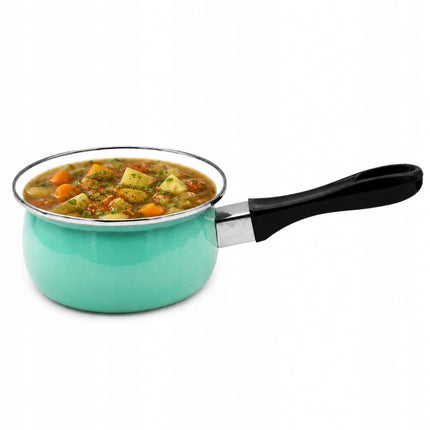 Emaille Steelpan 0,6 Liter – Kleine Sauspan 12 cm met Lang Handvat – Geëmailleerd Staal – Mintgroen