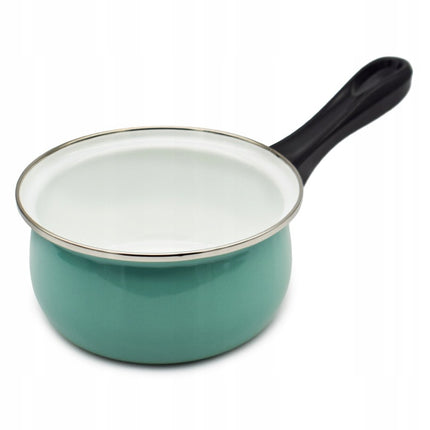 Emaille Steelpan 0,9 Liter – Sauspan 14 cm met Lang Handvat – Geëmailleerd Staal – Mintgroen