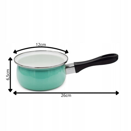 Emaille Steelpan 0,6 Liter – Kleine Sauspan 12 cm met Lang Handvat – Geëmailleerd Staal – Mintgroen