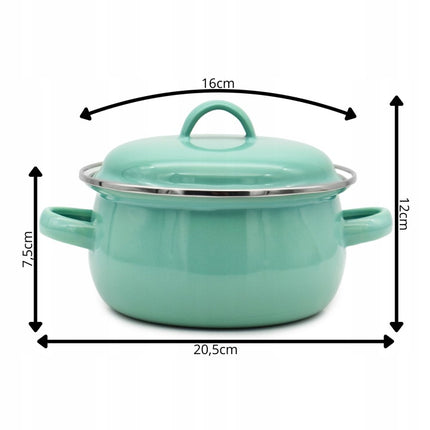 Emaille Kookpan met Deksel 1,3 Liter – Kleine Pan 16 cm – Geëmailleerd Staal – Mintgroen