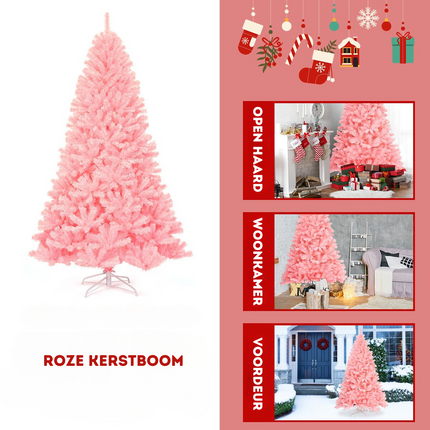 Trendmix Roze Kunstkerstboom Met Standaard 225 cm - Scharnierende Sparren - Volle Boom 1258 Takken - PVC