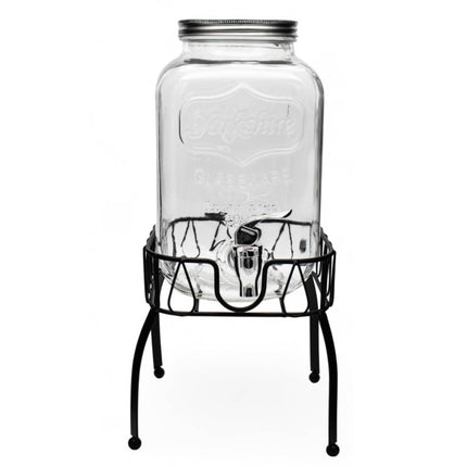 Drankdispenser 4 Liter met Kraantje en Metalen Standaard – Glazen Sapdispenser – Limonadedispenser voor Water, Sap & IJsthee