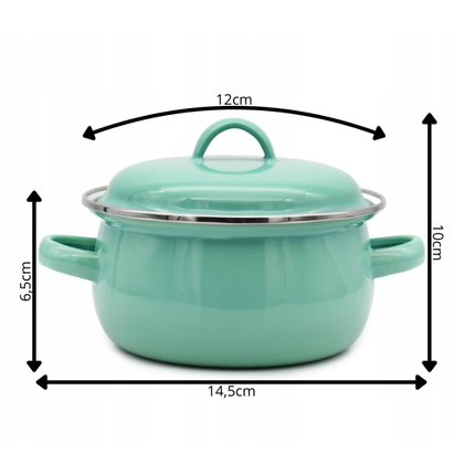 Emaille Kookpan met Deksel 0,6 Liter – Kleine Pan 12 cm – Geëmailleerd Staal – Mintgroen