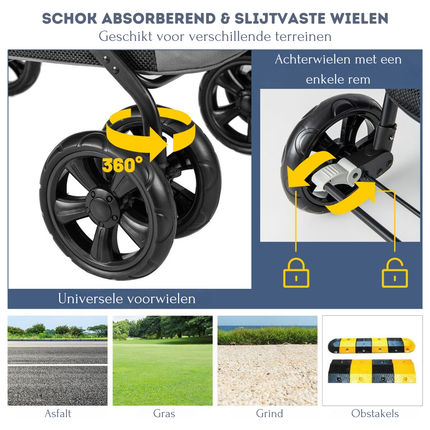 Trendmix Opvouwbare XL Hondenbuggy Met Ademend Gaas En Opbergvakken - Voor Honden En Katten Tot 40 kg - 106 x 63 x 103 cm Grijs