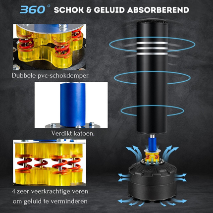 Trendmix Vrijstaande Bokszak Met Vulbare Standaard Zwart  - Zware Bokszak Voor Thuis - Bokszak Met Zuignap Basis -  Inclusief Handschoenen - 50 cm x 50 cm x 175 cm