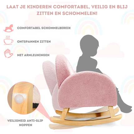 Trendmix Schommelstoel Kinderen Teddy Stof Roze regenboog - Kinderzetel - Schommelzitje - 50,8 x 49,5 x 50,8 cm