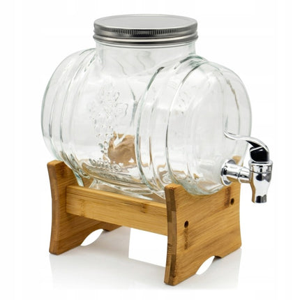 Barrel Drankdispenser 3 Liter met Kraantje en Bamboe Standaard – Glazen Vatvormige Sapdispenser voor Limonade, Water, Sap en IJsthee