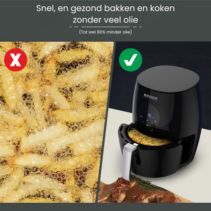Brock Electronics Digitale Airfryer 3.5 Liter 1200W PFAS Vrij - Heteluchtfriteuse - Zwart - 6 Automatische Programma's