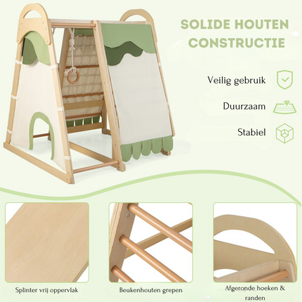 Trendmix 6-In-1 Houten Klimrek Speeltoestel - Indoor Kinder Speeltoestel met Glijbaan en Tent - 115 cm x 108 cm x 127 cm