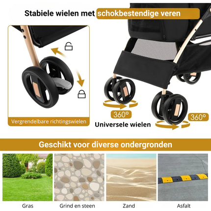 Trendmix Hondenbuggy 3-in-1 Zwart – Opvouwbare Hondenwagen – Verwijderbare Draagbox & Autostoel – Tot 15 kg – Met Vering & Opbergruimte