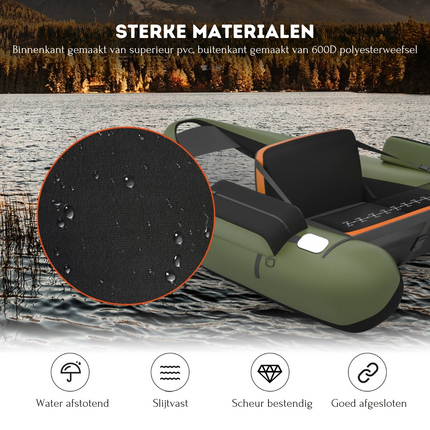 Trendmix Opblaasbare Lichtgewicht Belly Boat Groen 136 x 105 x 53 cm - Bellyboat 160 kg Draagvermogen - Inclusief Peddel en Flippers