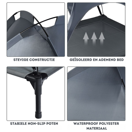 Trendmix Verhoogd Hondenbed Met Luifel - Hondenligstoel Huisdierbed Tent - Belastbaar tot 20 kg - Grijs 105 x 87 x 89 cm