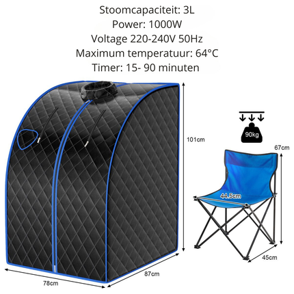 2de kansje Costway Draagbare Stoomsauna met kruidenkistje 3L - Opvouwbare Persoonlijke Therapeutische Sauna - Met Verstuiving Functie - Inclusief stoel en voetmassageroller - 78 x 87 x 101 cm