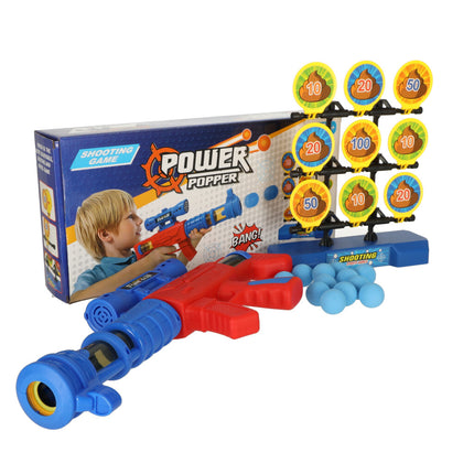 Doelschieten Arcadespel Inclusief Geweer en 12 Ballen - Schietschijf met 9 Doelen - Rood/Blauw