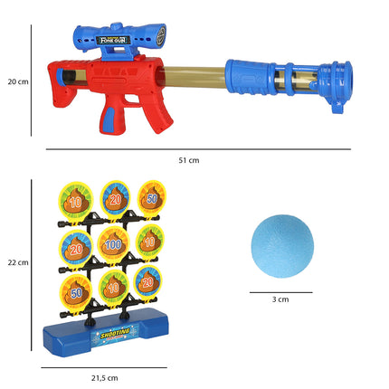 Doelschieten Arcadespel Inclusief Geweer en 12 Ballen - Schietschijf met 9 Doelen - Rood/Blauw