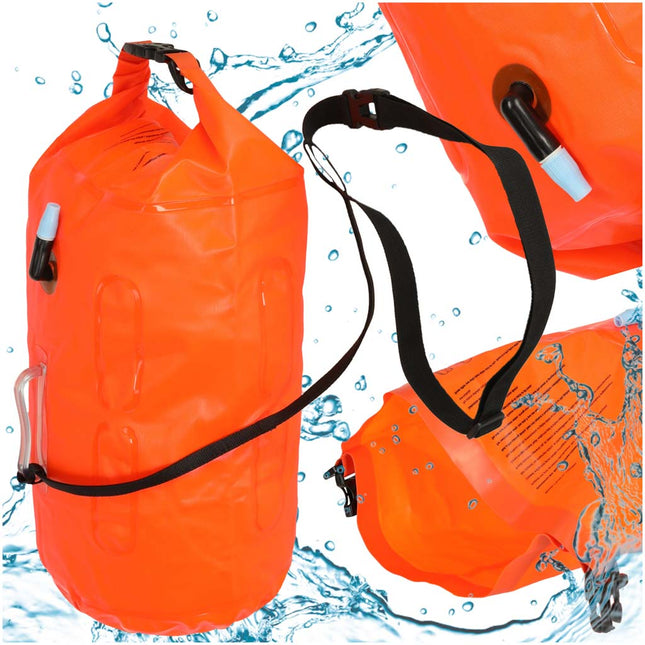 Zwemboei 20 Liter – Opblaasbare Reddingsboei – Waterdichte Zwemzak – Open Water Zwemmen – Met Fluitje – Oranje