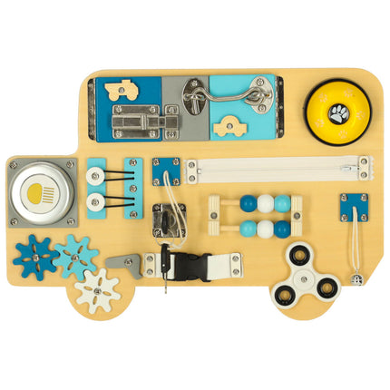 LULILO Buso Montessori Activity Bus XL – Houten Busyboard vanaf 1 Jaar – Sensorisch Educatief Speelgoed voor Baby’s en Peuters – Interactief Montessori Bord