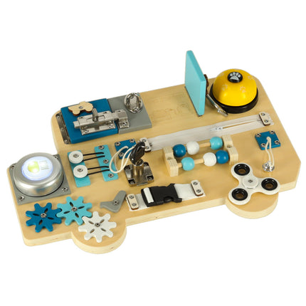 LULILO Buso Montessori Activity Bus XL – Houten Busyboard vanaf 1 Jaar – Sensorisch Educatief Speelgoed voor Baby’s en Peuters – Interactief Montessori Bord