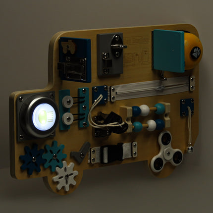 LULILO Buso Montessori Activity Bus XL – Houten Busyboard vanaf 1 Jaar – Sensorisch Educatief Speelgoed voor Baby’s en Peuters – Interactief Montessori Bord