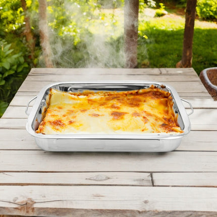 Trager Lasagneschaal RVS Ovenschaal 25 x 20 x 5 cm - Lasagne Bakvorm - Grote Bakvorm Met Handvatten