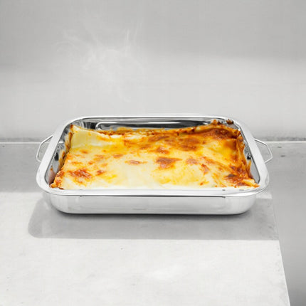 Trager Lasagneschaal RVS Ovenschaal 25 x 20 x 5 cm - Lasagne Bakvorm - Grote Bakvorm Met Handvatten