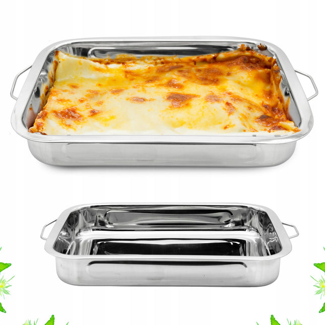 Trager Lasagneschaal RVS Ovenschaal 30 x 23 x 5 cm - Lasagne Bakvorm - Grote Bakvorm Met Handvatten