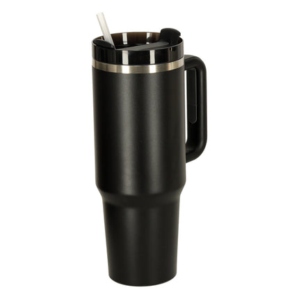 Thermosbeker 1200 ml met Rietje en Handgreep – Dubbelwandige RVS Drinkbeker – Lekvrij – Zwart