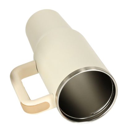 Thermosbeker 1200 ml met Rietje en Handgreep – Dubbelwandige RVS Drinkbeker – Lekvrij – Crème / Beige