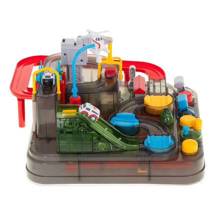 Car Adventure Interactieve speelgoed Autorace Parkeerplaats - LED-Verlichting - Ambulance, Brandweerwagen, Politieauto Helikopter