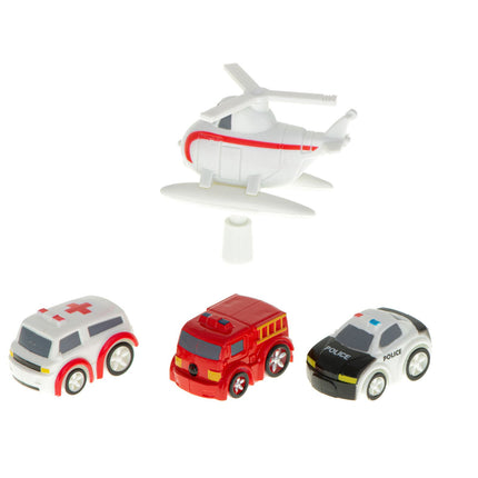 Car Adventure Interactieve speelgoed Autorace Parkeerplaats - LED-Verlichting - Ambulance, Brandweerwagen, Politieauto Helikopter