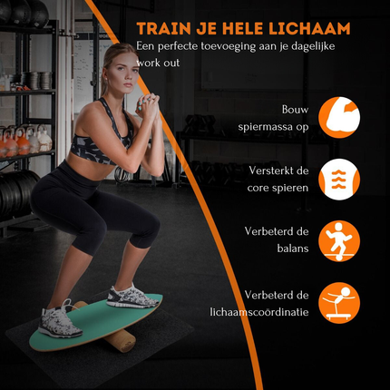 2de kansje Trendmix Balance Board Houten Balans Trainer Trickboard - Incl. Kurkrol En Viltmat - Maximale Draaggewicht 227kg - Balansbord Met 8 Geperste Houtlagen