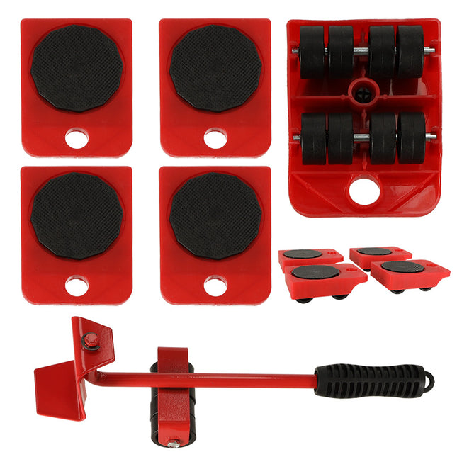 5-Delige Meubeltransportwielen - Meubel Transportroller Set Meubelrollers + Lastenheffer - 150 Kg Draaggewicht - Verhuizing - Rood