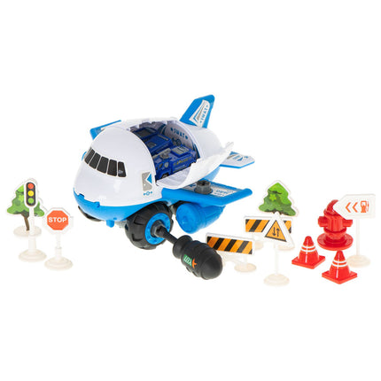 Politie vliegtuig transporter Met 4 Auto's Blauw - Politieauto Speelgoed Vliegtuig - Speelgoedauto - Accessoires