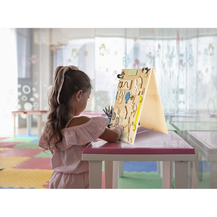 Ikonka Dubbelzijdig Houten Krijt Manipulatiebord Boerderij - Montessori Speelgoed Sensorisch - Educatief - Houten Speelgoed