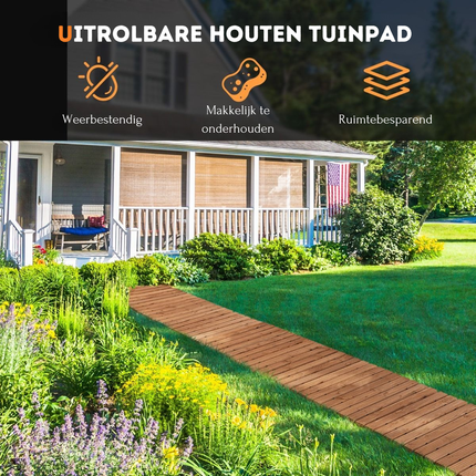 Trendmix Houten Oprolbaar Tuinpad 245 x 43 x 2 cm - Weerbestendig Antisliptextuur Buitenpad - Houten Pad voor Tuin Binnenplaats Aan Zee