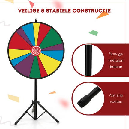 Trendmix Rad van Fortuin Prijswiel - Draairad Met tripod - Draaiwiel Met 14 Schrijfvakken - Gezelschapsspel Loterijspel Ø 76 cm