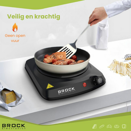 Brock Electronics Elektrische Kookplaat - Infrarood Kookplaat - Compacte 1 Pits - 1200W - Zwart