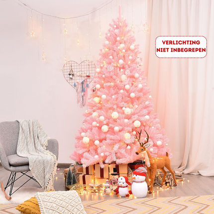 Trendmix Roze Kunstkerstboom Met Standaard 225 cm - Scharnierende Sparren - Volle Boom 1258 Takken - PVC