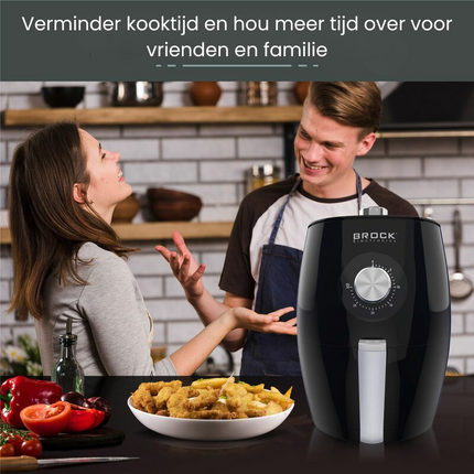 Brock Electronics Airfryer 3.5 Liter 1300-1500W PFAS Vrij - Heteluchtfriteuse - Zwart - 6 Automatische Programma's