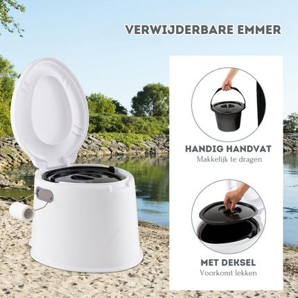 Trendmix Draagbaar Camping Toilet 5L - Lichtgewicht Buiten Toilet met Uitneembare Binnenemmer - Houder voor Toiletpapier Chemisch Toilet Wit/Grijs