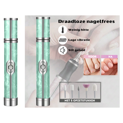Trendmix Draadloze Elektrische Nagelvijl Nagelfrees Met 5 Bitjes Groen - 4 Bedieningsmodi - Manicure Pedicure Set Elektrisch - Oplaadbaar - USB C Kabel